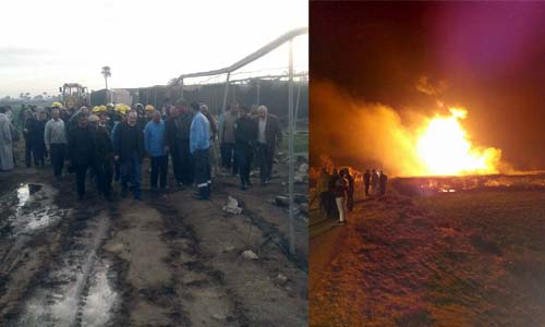 حريق خط أنابيب بترول بنى سويف يلتهم «مشتل» ومحاصيل القمح